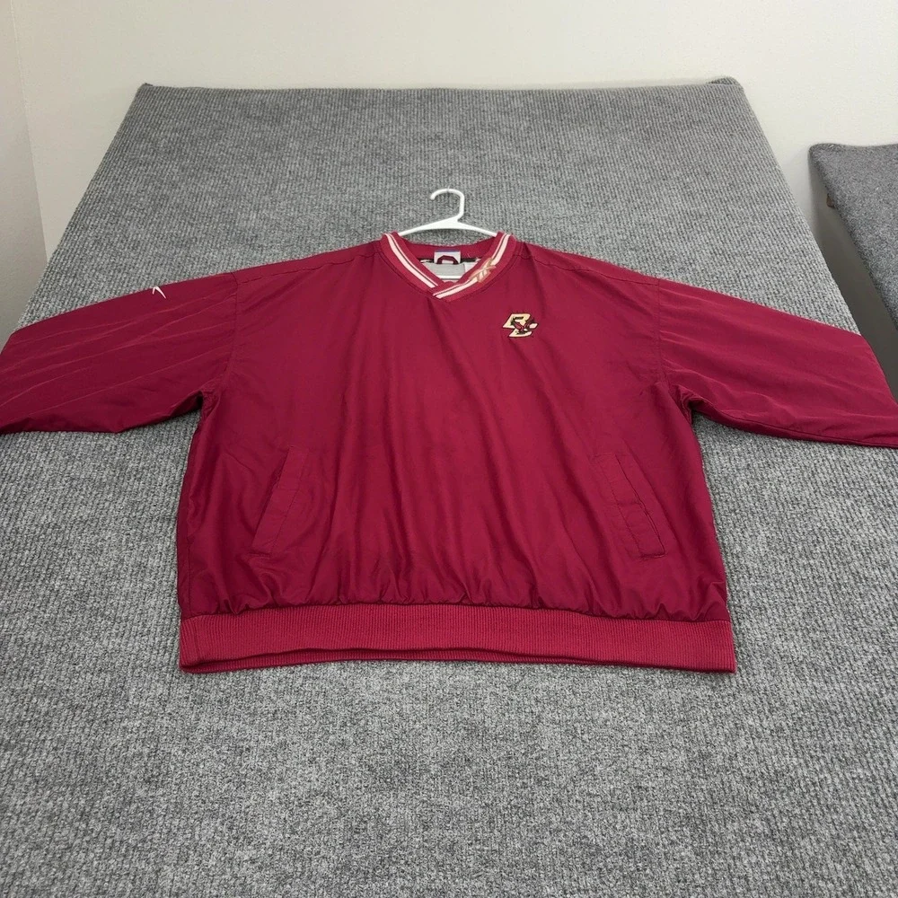 Vintage Boston College Reebok Pullover Jacket Mens XL Maroon Polyester V Neck
